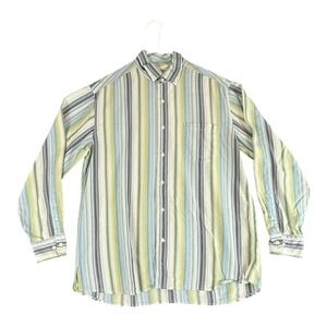 Tommy Bahama Shirt Large Blue Green Striped Tencel Lyocell Button Down Cruise